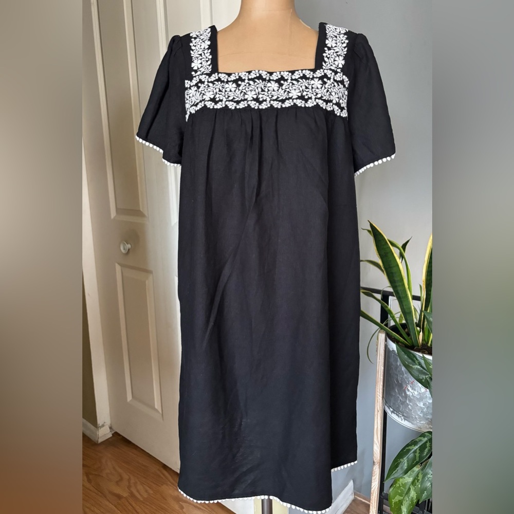 Linen Viscose Embroidered Cottacore Dress Boho minimalist size M New